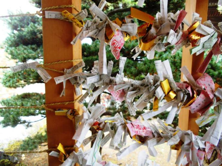 Bad luck readings are tied up and left here. Touching them will bring bad luck. Taking photos is harmless, though.